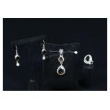 Sterling Silver & Smoky Topaz Ring, Pendant, And E