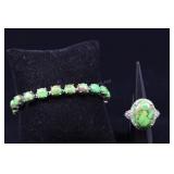 Sterling Silver & Green Mohave Turquoise Ring And