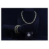 Sterling Silver & Cultured Pearl Pendant With Gree