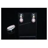 Sterling Silver & Pink Kunzite Ring And Earrings W