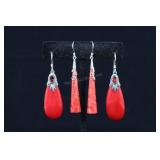 Sterling Silver & Red Coral Earrings, And Stainles