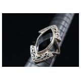 Sterling Silver & Onyx Long Ring, 925