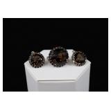 Sterling Silver & Smoky Topaz Ring And Earrings, 9