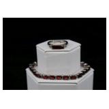 Sterling Silver & Garnet Ring And Bracelet, 925 Ap