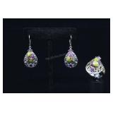 Sterling Silver With Green And Purple Zoisite And