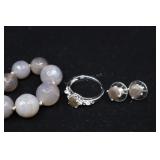 Sterling Silver & Grey Labradorite Ring And Earrin