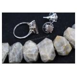 Sterling Silver & Grey Labradorite Ring And Earrin