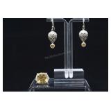 Sterling Silver & Citrine Ring And Earrings, 925 A