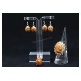 Sterling Silver & Copper Turquoise Earrings, Ring