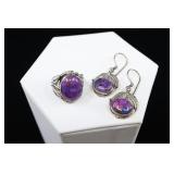 925 Purple Turquoise Ring And Earrings, Sz. 6.25