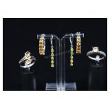Sterling Silver Citrine & Sunstone Rings And Earri