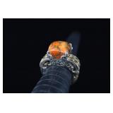 Sterling Silver, Copper Turquoise Ring, Sz 7.5