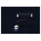 Sterling Silver & Citrine Ring And Teardrop Earrin