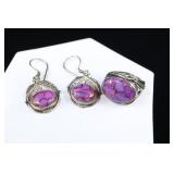 Sterling Silver & Purple Turquoise Ring/earrings,