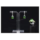 Sterling Silver Peridot Ring And Earrings, 925 App