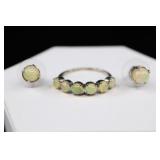 Sterling Silver & Opal Ring, Earrings, Sz. 11