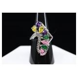 Sterling Silver Multi-gemstone Ring, 925, Sz. 8