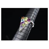 Sterling Silver Multi-gemstone Ring, 925, Sz. 7