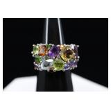 Sterling Silver Multi-gemstone Ring, 925, Sz. 4.75