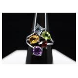 Sterling Silver Multi-gemstone Ring, 925, Sz. 6.5