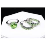 925 Green Quartz Ring, Stainless Steel Earrings,7