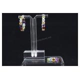 Sterling Silver Multi-gemstone Ring And Earrings,