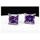 Sterling Silver & Amethyst Faceted Earrings,