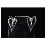 Sterling Silver & Amethyst Earrings, Hearts