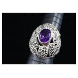 Sterling Silver & Amethyst Ring, Sz. 8