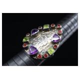 Sterling Silver Multi-gemstone Ring,sz. 9.
