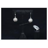 Sterling Silver Daisy Flower Earrings And Ring, 92