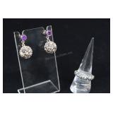 Sterling Silver & Amethyst Daisy Flower Earrings A