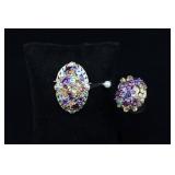 Sterling Silver Multi-gemstone Ring And Scarf Broo