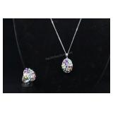 Sterling Silver Multi-gemstone Ring And Pendant, 9
