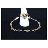 Sterling Silver Multi-gemstone Ring & Bracelet,sz8