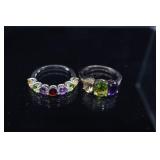 Two Sterling Silver Multi-gemstone Rings, Sz.6.75