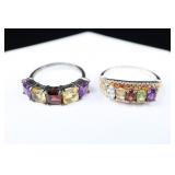 Two Sterling Silver Multi-gemstone Rings, Sz.8&9