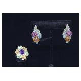 Sterling Silver Multi-gemstone Ring And Earrings,