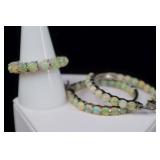 Sterling Silver & Opal Hoop Earrings And Ring, 925