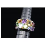 Sterling Silver & Garnet Long Ring, Citrine, Sz. 6