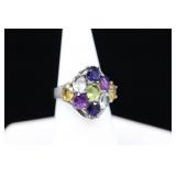 Stainless Steel Multi-gemstone Ring, Sz. 7