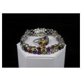 Sterling Silver Multi-gemstone Ring Bracelet, 925
