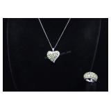 Sterling Silver & Peridot Ring And Heart Charm On