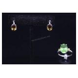 Sterling Silver Smoky Topaz Earrings & Green Topaz