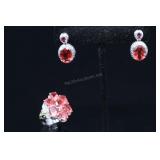 Sterling Silver & Red Topaz Ring And Earrings, 925