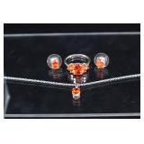 Sterling Silver & Orange Spessartite Ring, Earring