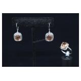 Sterling Silver & Peach Sunstone Ring And Stainles