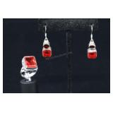 Sterling Silver & Red Topaz Earrings, 925, And Sta