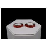 Pair Of Sterling Silver & Red Topaz Rings, 925 App