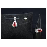 Sterling Silver & Red Topaz Ring And Pendant, 925